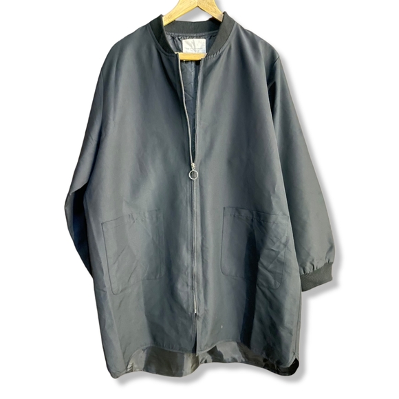 UNISEX Drop Shoulder Dual Pocket Black Overcoat - Picture 2 of 11